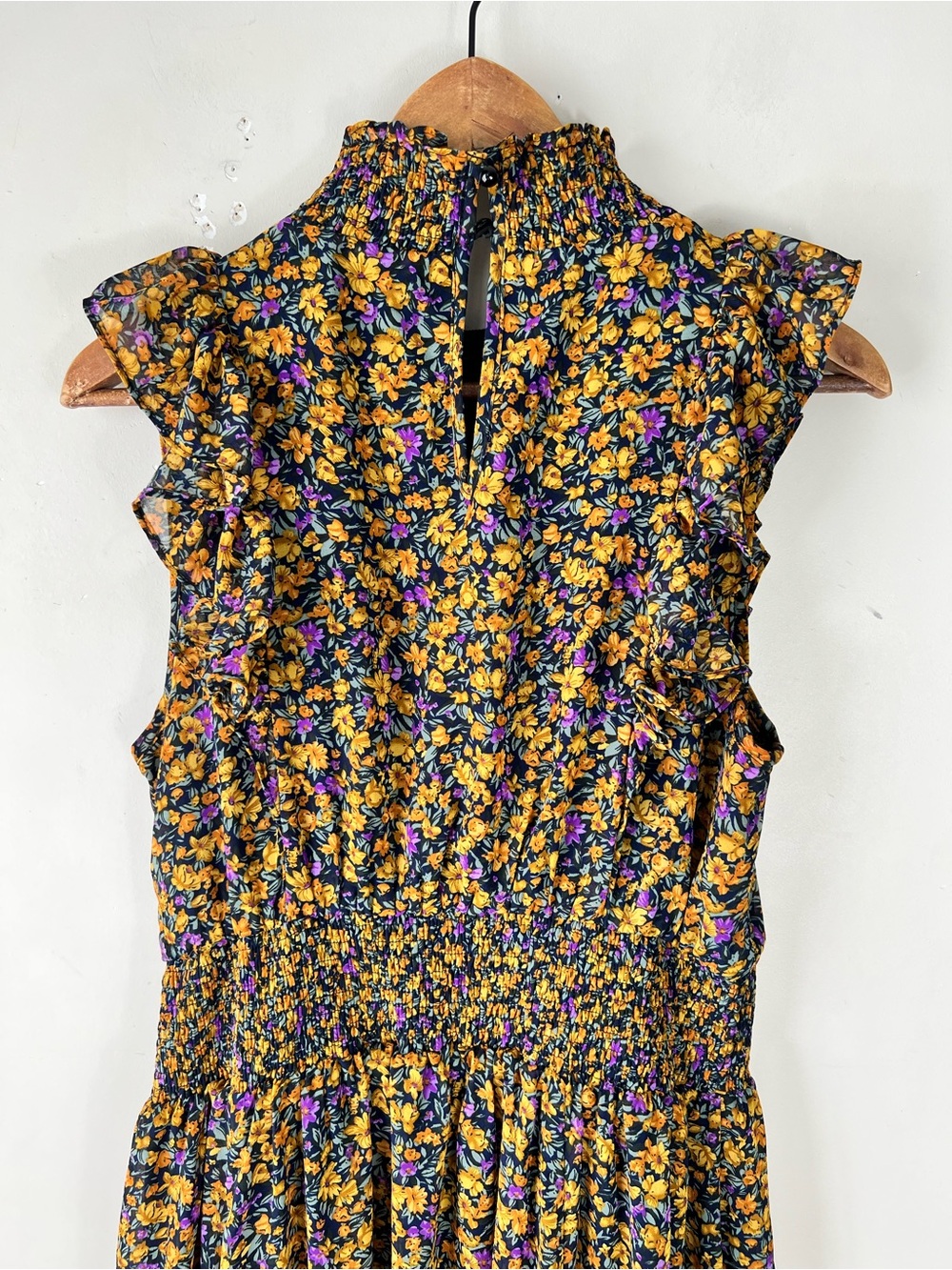 Lulus Evalina Mustard Yellow Floral Print Mock Neck Midi Dress Size Large NWOT - Picture 10 of 15